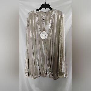 Knox Rose Women's Cream Tie Dye Long Sleeve Wrap Top Size XLarge Elastic Waist